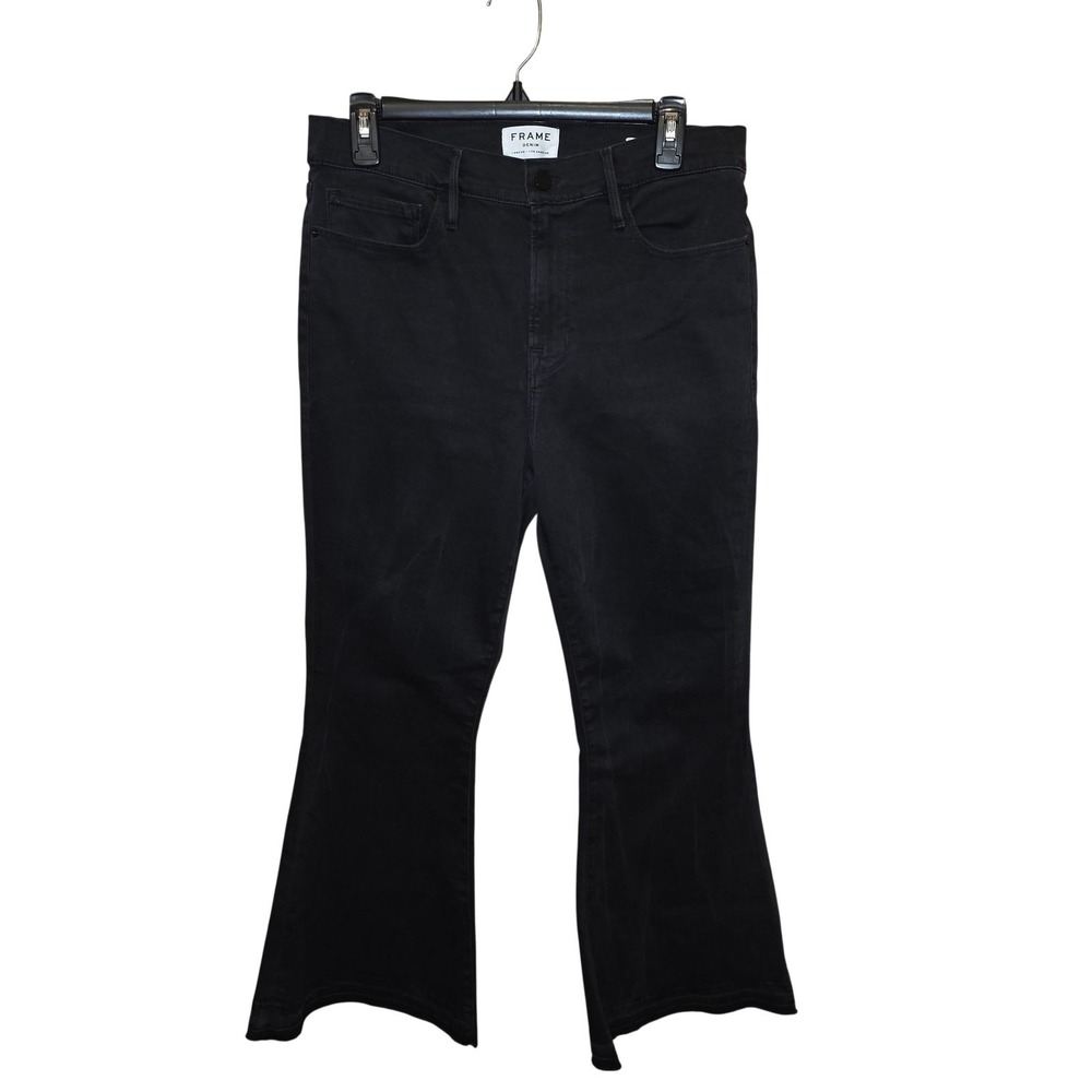 Frame Jeans Womens 31 Black Le Crop Bell High Rise Flare Stretch Denim